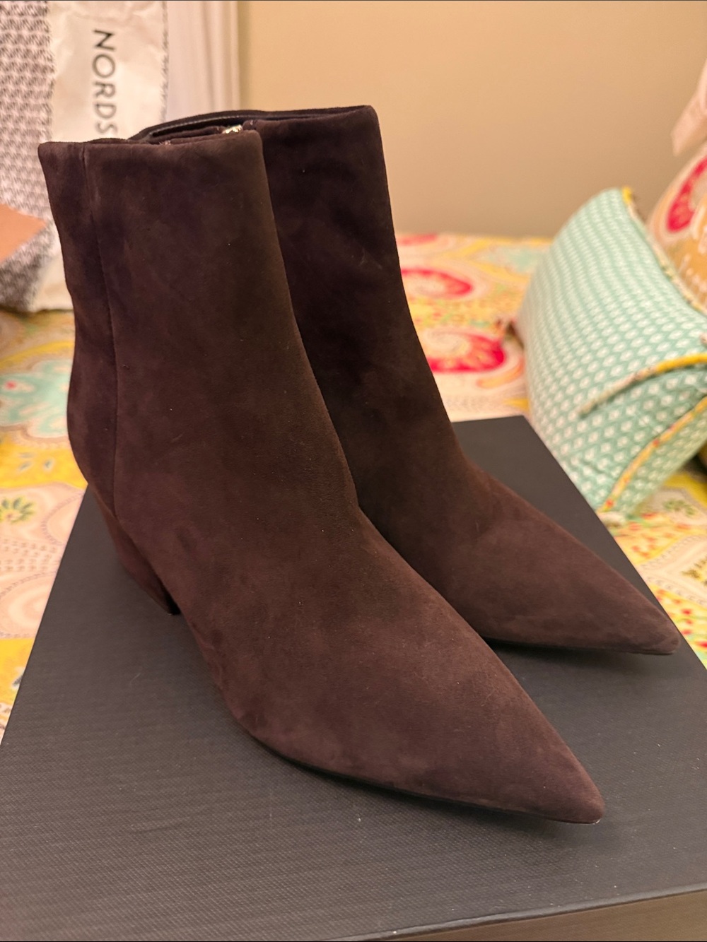 Marc Fisher Dark Brown Suede Pointed Toe Ankle Boots
